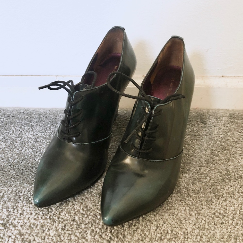 Vintage Le Saunda Pointy Toe Oxford, Forest Green, sz 7.5